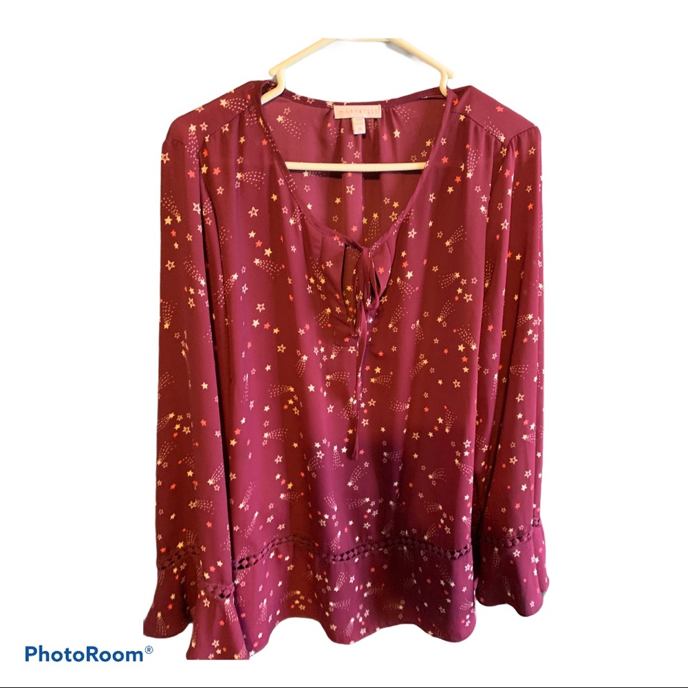 MaryBella 2XL Plum Blouse w/Stars & Pretty Detail